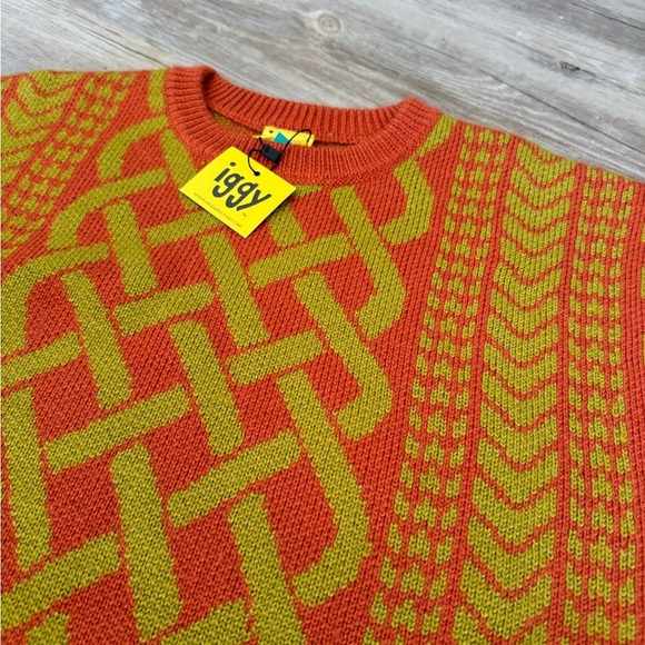 Mens Sweater Jacquard Sweater Cable Knit Sweater NWT Iggy NYC Medium - Picture 9 of 11